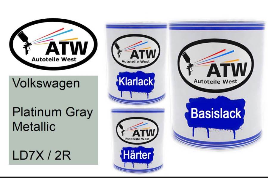 Volkswagen, Platinum Gray Metallic, LD7X / 2R: 1L Lackdose + 1L Klarlack + 500ml Härter - Set, von ATW Autoteile West.